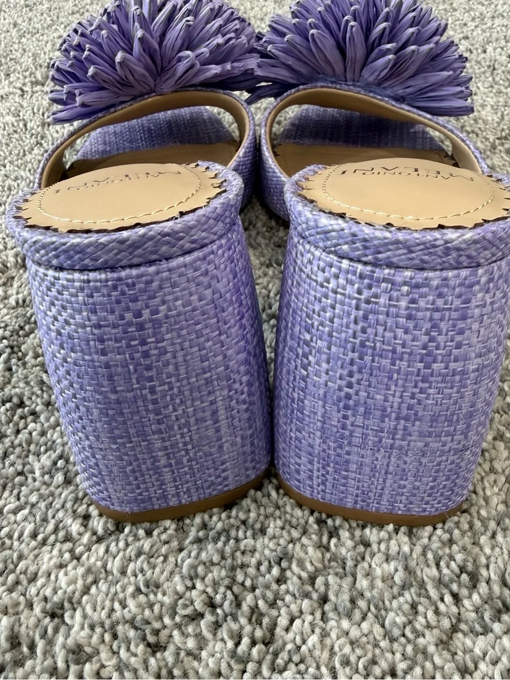 Antonio Melani Purple Raffia Pom Pom Mule Block Heel Slip On Women’s US 7 M